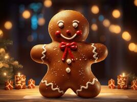 AI generated gingerbread man with christmas lights photo