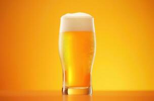 AI generated a glass of beer on an orange background photo