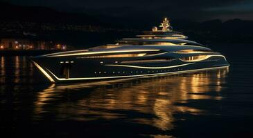 AI generated a large yacht floating at night photo