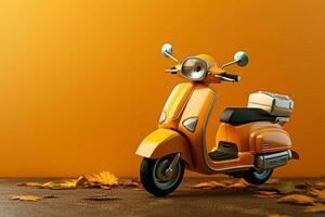 AI generated Moped adventure Toy motorcyclist rides on grassy background, playful scene photo