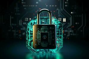 AI generated Digital lock Cyber security concept with a padlock, 3D rendering photo