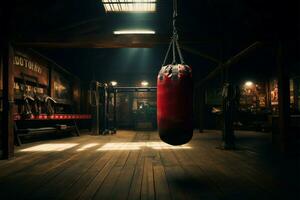AI generated Training nostalgia Old vintage gym room with classic boxing gear photo