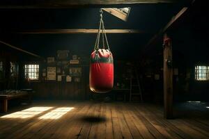 AI generated Training nostalgia Old vintage gym room with classic boxing gear photo