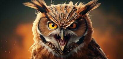 AI generated an angry owl looking at the camera photo