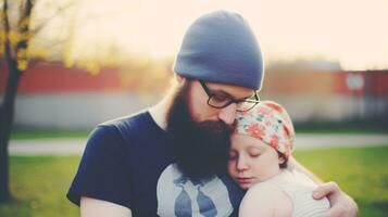 ai generado un padre abrazando su niño con amor revela el reconfortante enlace Entre a ellos. generativo ai foto