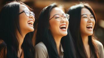 AI generated Three women sharing a joyful moment, laughing together with genuine happiness and camaraderie. Generative AI photo