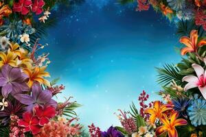 AI generated Vivid garden with vibrant flowers, flourishing plants, and ample space for your message photo