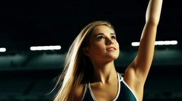 ai generado un ajuste joven mujer vistiendo un Deportes sostén, radiante belleza y confianza. generativo ai foto