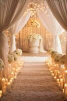 AI generated Romantic wedding ambiance with rings, lace, and ample space for eternal promises photo