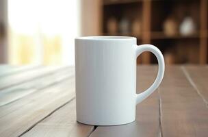 AI generated coffee mug with a white mug on a table photo