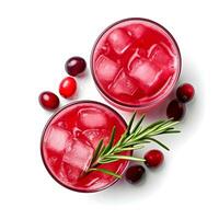 AI generated Tasty refreshing cranberry cocktail isolated on white, top view photo