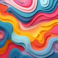 AI generated Colorful wavy background with paper cut style photo