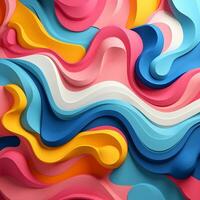 AI generated Colorful wavy background with paper cut style photo