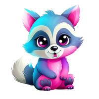 AI generated Cute rainbow raccoon. Sticker Clipart. AI generated. photo