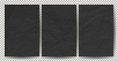 Set of white clean crumpled papers on transparent background. Crumpled empty sheets of paper with shadow for posters and banners. Vector illustration