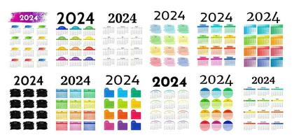 grande conjunto de calendarios para 2024 aislado en un blanco antecedentes. domingo a lunes, negocio modelo. vector ilustración