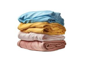 AI generated Stack of multicolored clothes isolated on white background. Clipping path included. photo