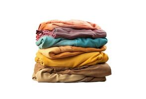 AI generated Stack of multicolored clothes isolated on white background. Clipping path included. photo