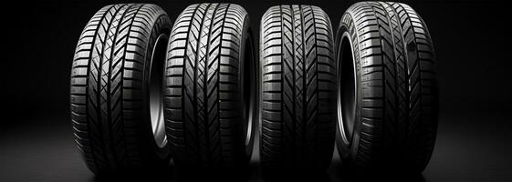 AI generated Car tires on a black background. 3d illustration. Elements for design. photo