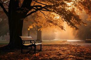 AI generated Mysterious forest in autumn with a gazebo and mushrooms, autumn in the park, AI Generated photo