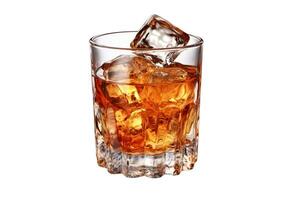 AI generated Glass of whiskey with ice cubes isolated on white background. Clipping path photo