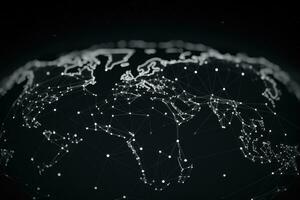 AI generated Global network connection on dark background. Global technology concept. 3D Rendering, Black and white global network connection on a curved world map hologram, AI Generated photo