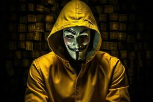 AI generated masked hacker in the hood, Anonymous hacker, Concept of cybercrime, AI Generated photo