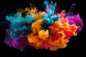 AI generated colored smoke on black background, An explosion of colored smoke against a black background, 3D illustration, AI Generated photo