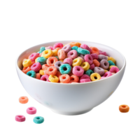 ai generado vistoso cereal bucles en blanco cuenco png