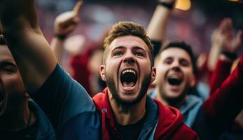 ai generado En Vivo Deportes bar con aficionados aplausos en su favorito equipos generativo ai foto