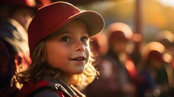 AI generated Young boy excitedly waiting as he prepares for the baseball game. Generative AI photo