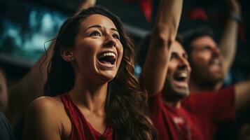 ai generado En Vivo Deportes bar con aficionados aplausos en su favorito equipos generativo ai foto