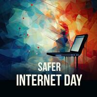 Safer Internet Day banner design with laptop colorful illustration photo