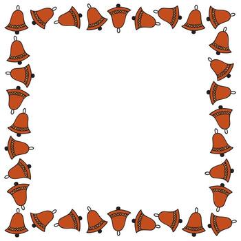 Isolated Christmas square frame with bells on white background. Empty space. vector