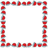 Frame with Santa Claus hats isolated on white background. New Year or Christmas red cap. vector