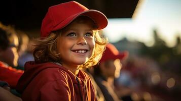 ai generado joven chico emocionado esperando como él prepara para el béisbol juego. generativo ai foto