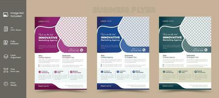 Modern and corporate vector gradient abstract business flyer template with three color variation