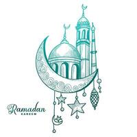hermosa mano dibujar bosquejo Ramadán kareem tarjeta vector