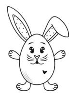 Cute and groovy hare wants your hugs. Easter rabbit in the shape of egg, vector black and white illustration