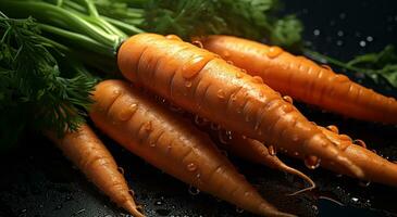 AI generated fresh carrots for snacks with water drops photo