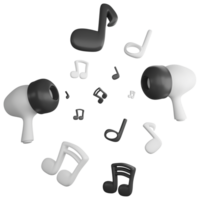 Listen to music by earphones clipart flat design icon isolated on transparent background, 3D render entertainment and music concept png