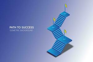 el concepto de el camino a éxito en un azul antecedentes. escalera arriba en un isométrica estilo. digital camino resumen vector ilustración