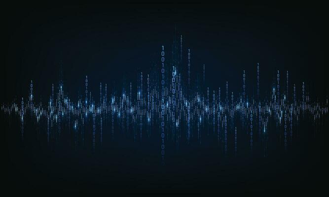 Binary matrix background. Falling digits on dark backdrop. Running random numbers. Abstract data concept. Blue futuristic cyberspace. Vector illustration.