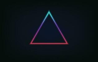 Glowing purple neon rounded triangle on dark background. Illuminated geometric polygon frame. Vector illustration.