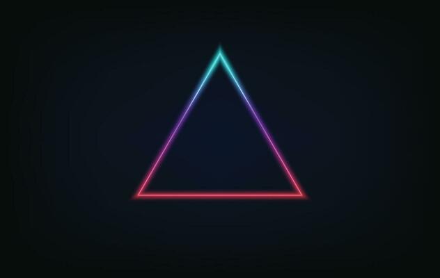 Glowing purple neon rounded triangle on dark background. Illuminated geometric polygon frame. Vector illustration.