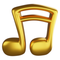 Two sixteenth notes metallic gold clipart flat design icon isolated on transparent background, 3D render entertainment and music concept png