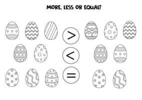 Grater, less or equal with cartoon black and white Easter eggs. vector