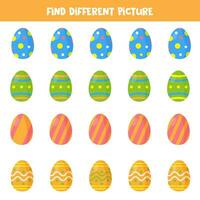 Find different Easter egg in each row. Logical game for preschool kids. vector