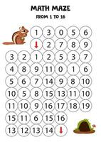 Get cute bear to animal den by counting to 16. vector