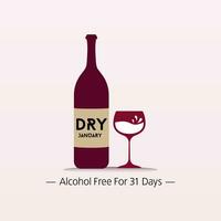 Dry January 31 days of sobriety. Stop alcohol drinking this month. Dry January is a public health initiative that involves abstaining from alcohol for the month of January. Vector illustration.